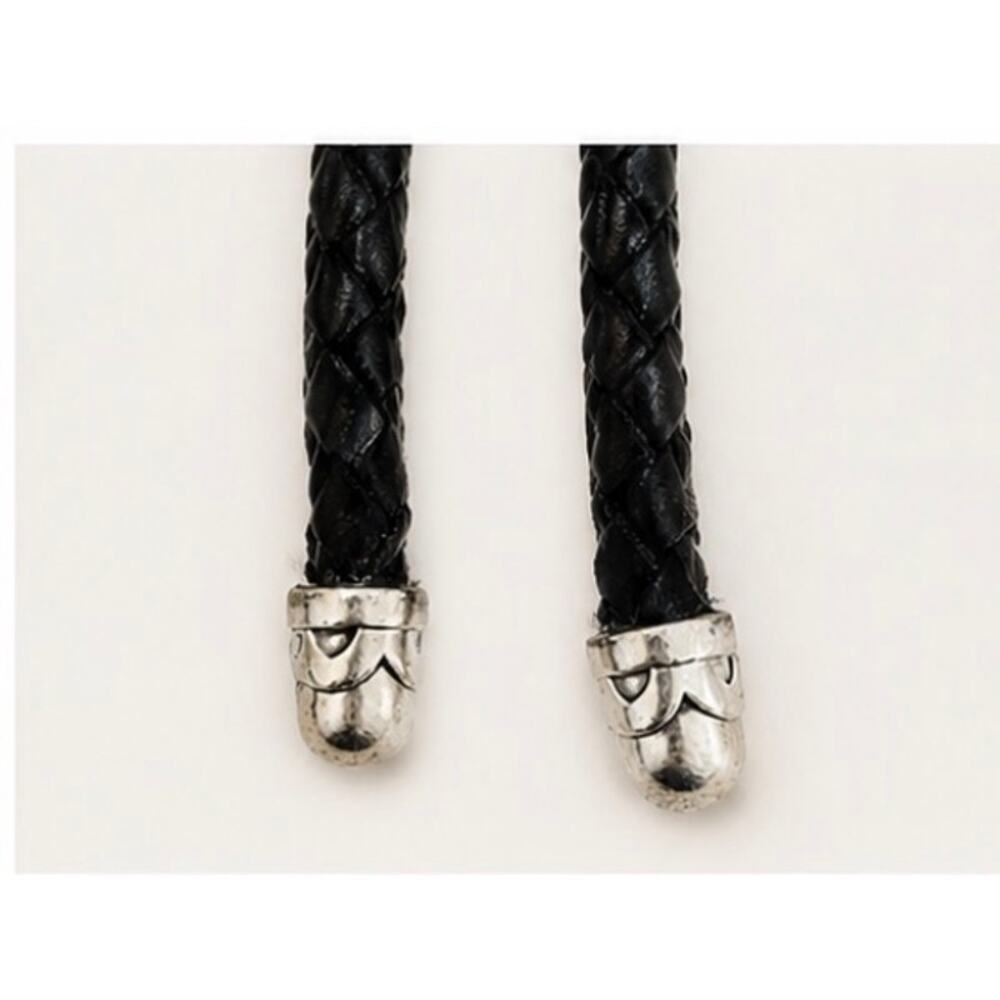 Vintage 1994 Braided Leather Tie Belt Silver Oval Western Boho Coastal Cowgirl - Picture 6 of 8